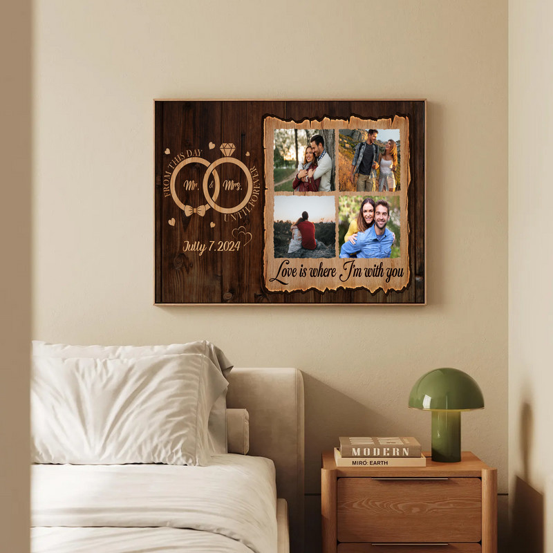 Personalized wedding proposal canvas print with black-and-white couple photo, farmhouse style script, custom names and date