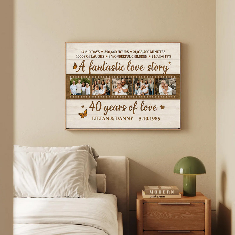 Ruby 40th anniversary photo collage canvas, rustic burlap linen texture background, personalized photos, names and date Ruby 40th anniversary photo collage canvas, rustic burlap linen texture background, personalized photos, names and date