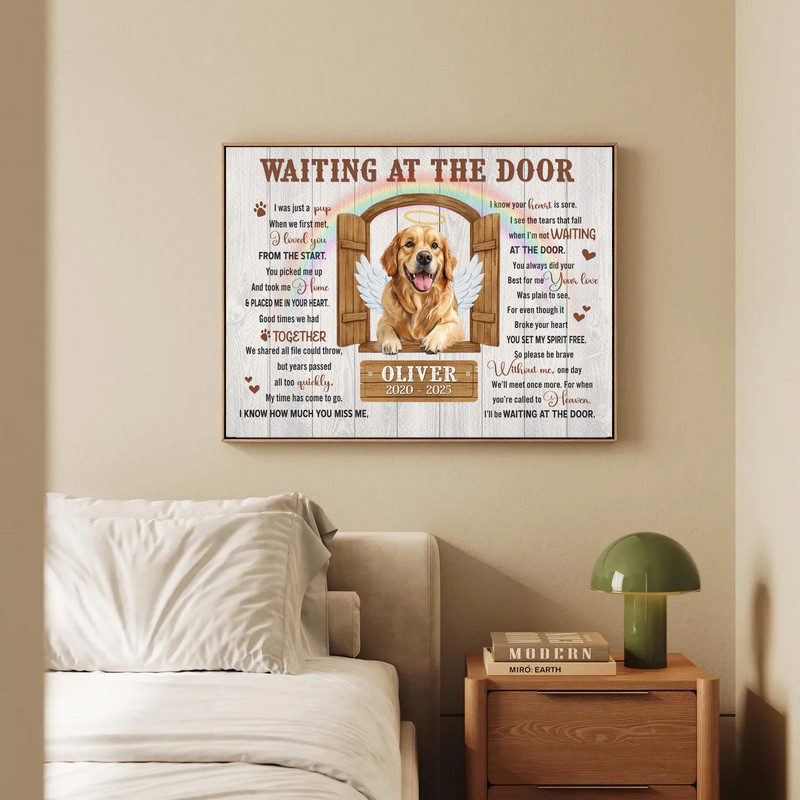 Heartfelt Pet Memorial Canvas - Dog Loss Keepsake, Waiting at Door