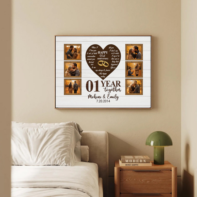 Milestone Photo Canvas - Rustic First Anniversary Gift for Couples