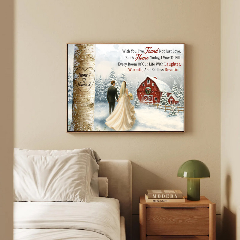 Personalized Tree Heart Carving Canvas - Rustic Wedding Gift Art