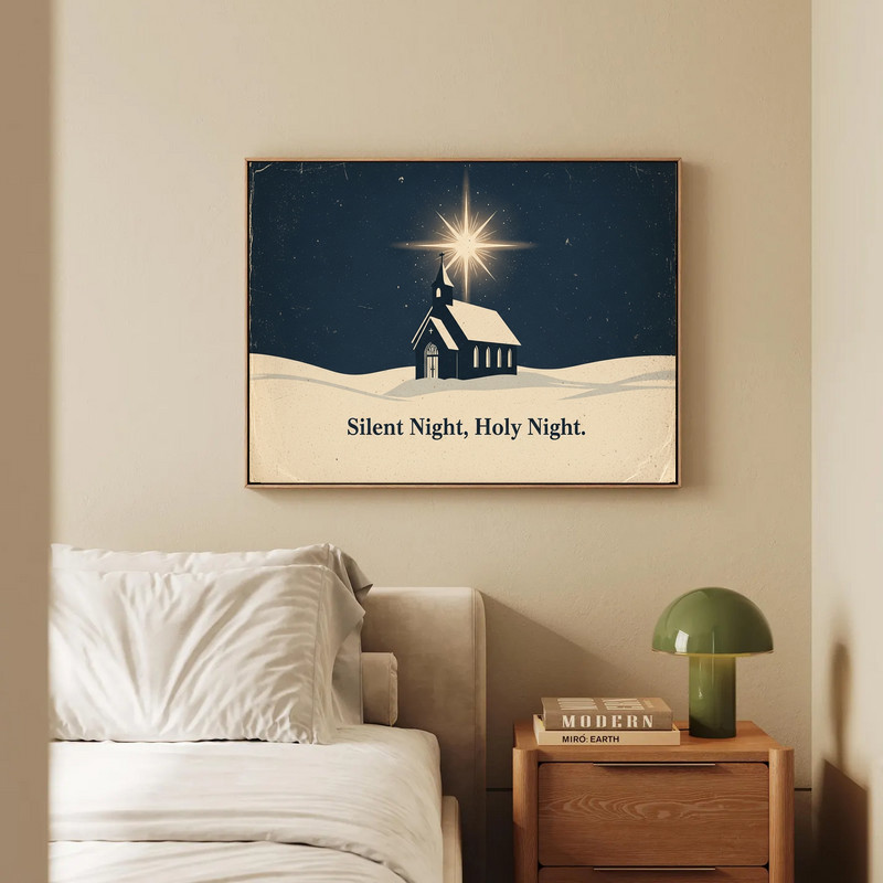 Silent Night Holy Night canvas wall art, classic holiday lyric print ideal for hallway wall decor during the Christmas season