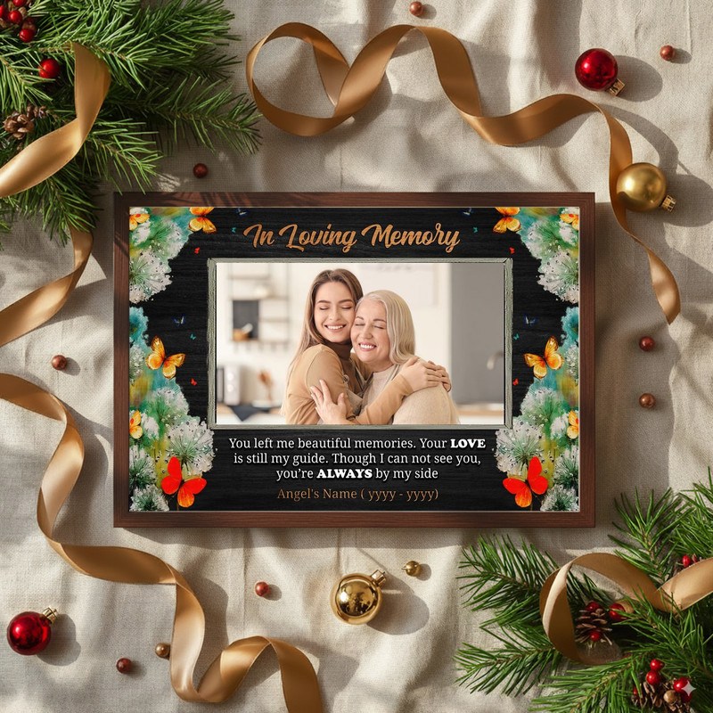 Butterfly memorial canvas wall art photo frame, personalized remembrance with custom photo, name, dates, condolence gift