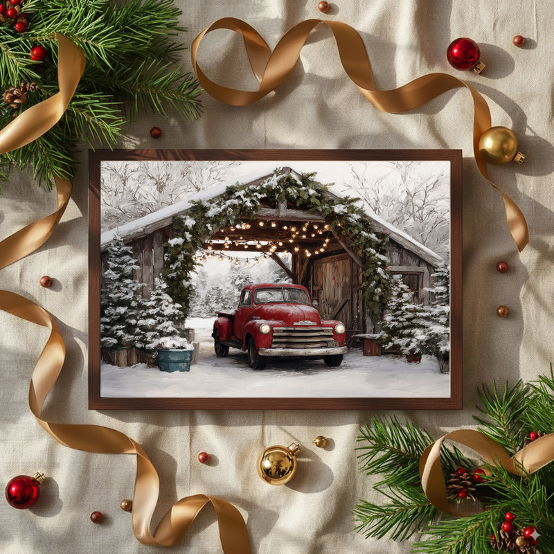 Cozy Vintage Red Car Christmas Canvas Wall Art for Entryway Cozy Vintage Red Car Christmas Canvas Wall Art for Entryway