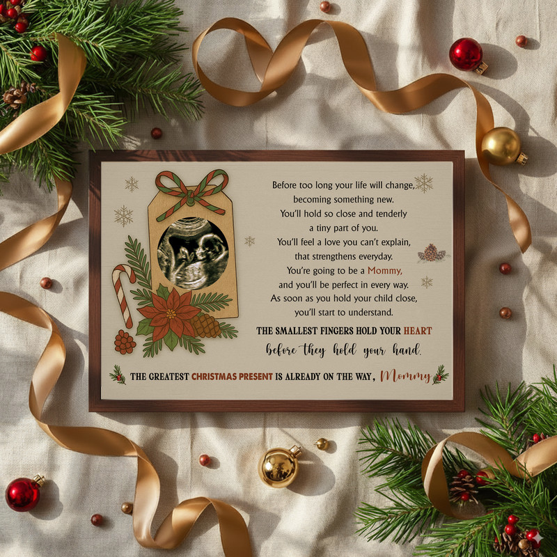 Christmas pregnancy announcement canvas wall art, personalized ultrasound and names in black and white, nursery decor