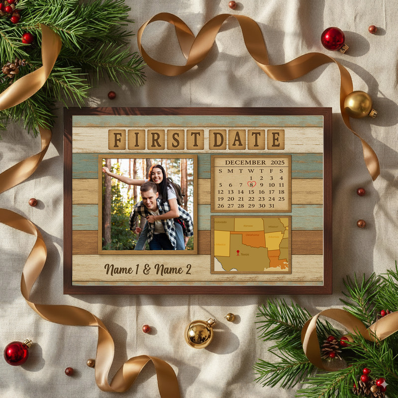 Unique First Date Custom Map & Calendar Gift Canvas