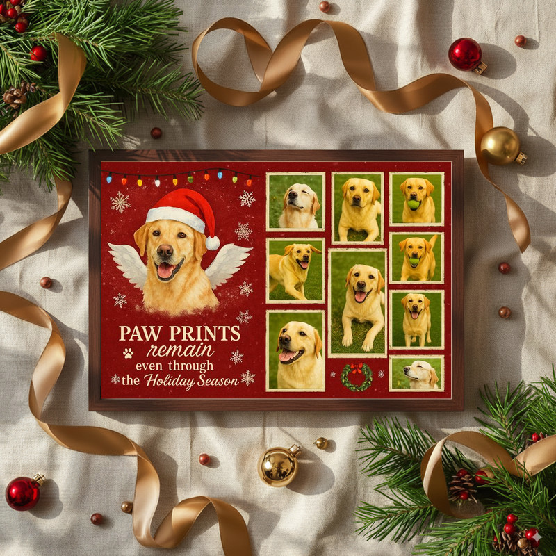 Dog memorial canvas wall art, personalized Christmas photo collage with pet name and dates, thoughtful gift for dog loss