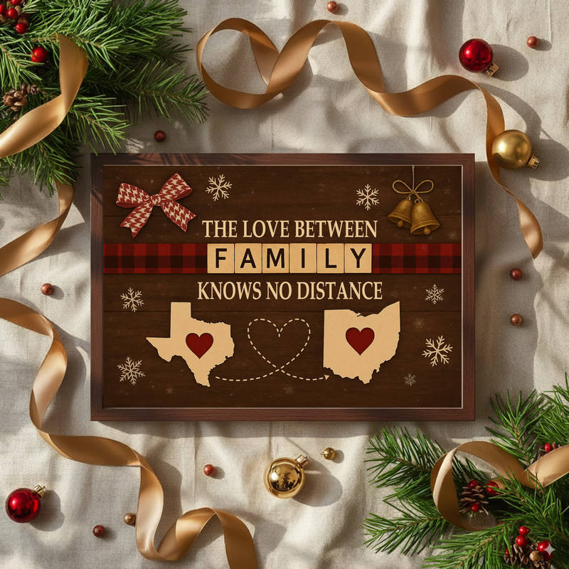 Custom family Christmas wall art, minimalist farmhouse black and white, personalized names and locations, print for entryway