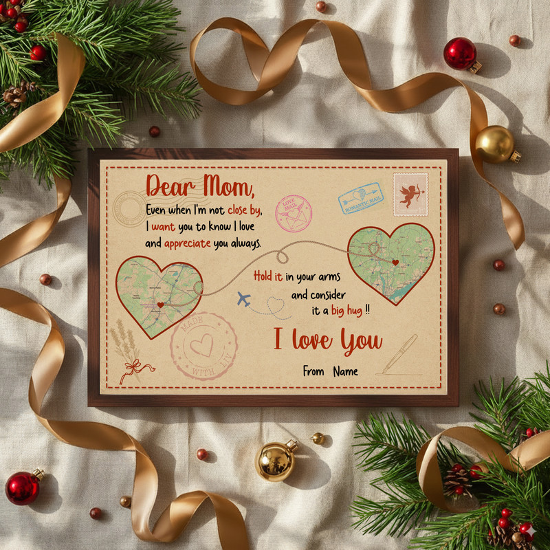 Heartfelt Custom Map Canvas - Long Distance Mom Gift