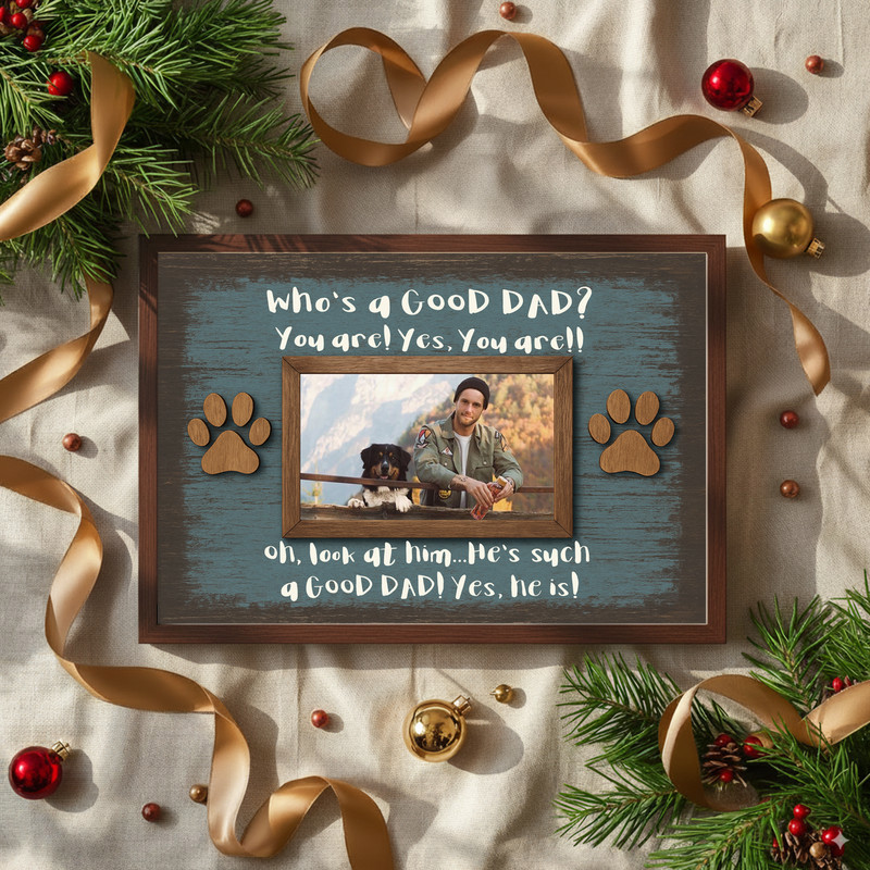 Funny Dog Dad photo frame canvas, landscape design, custom dog photo and name, rustic farmhouse wall decor for Father's Day