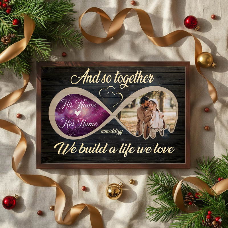 Custom Couple Photo Canvas Art - Infinity Love, Names & Date Gift