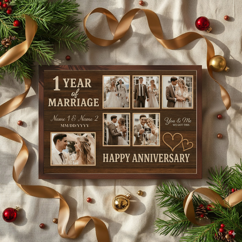 Personalized 1st Anniversary Photo Collage Canvas Gift