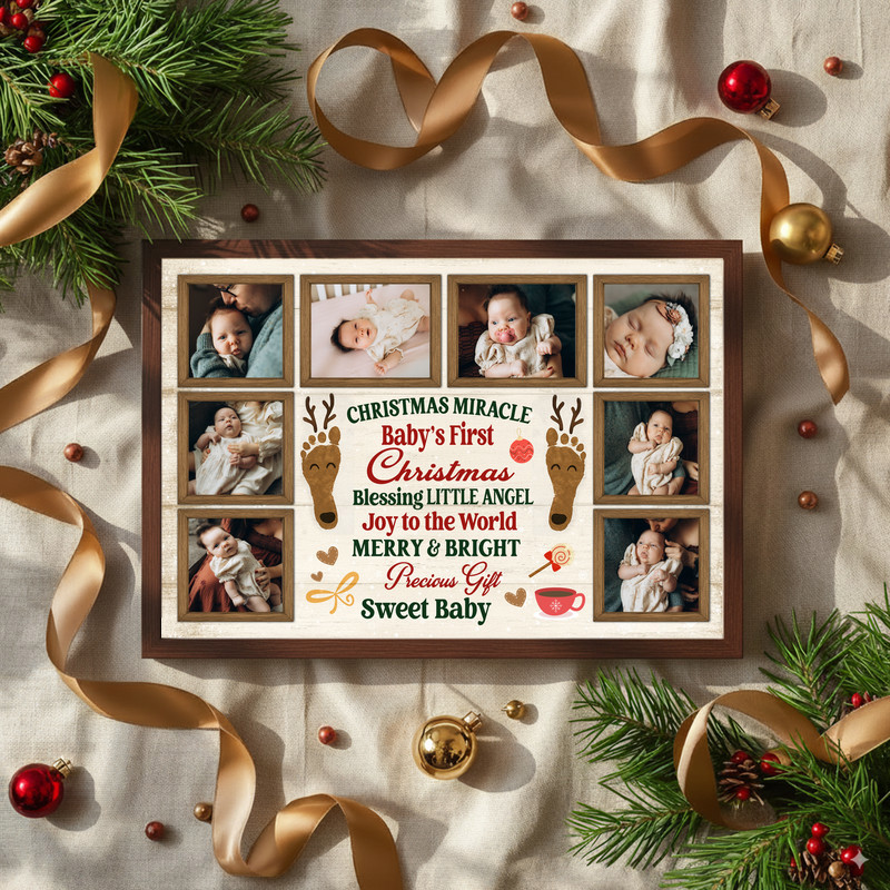 Personalized Baby's 1st Christmas Photo Keepsake Canvas Art