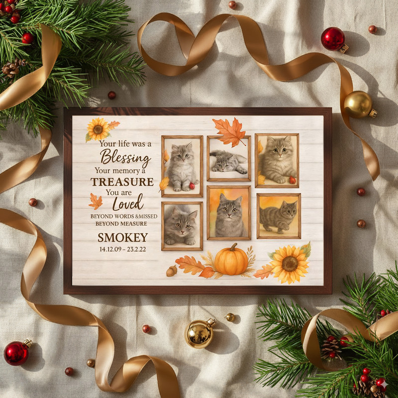 Fall Farmhouse Cat Tribute - Personalized Pet Loss Photo Canvas