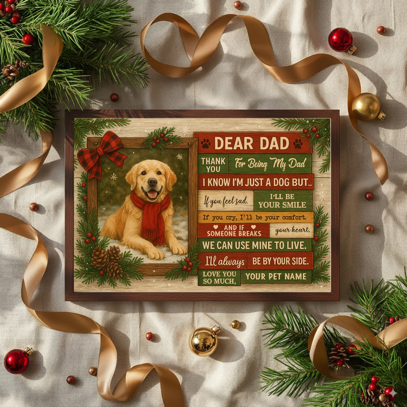 Custom Dog Portrait Canvas - Rustic Christmas Gift for Dog Dad