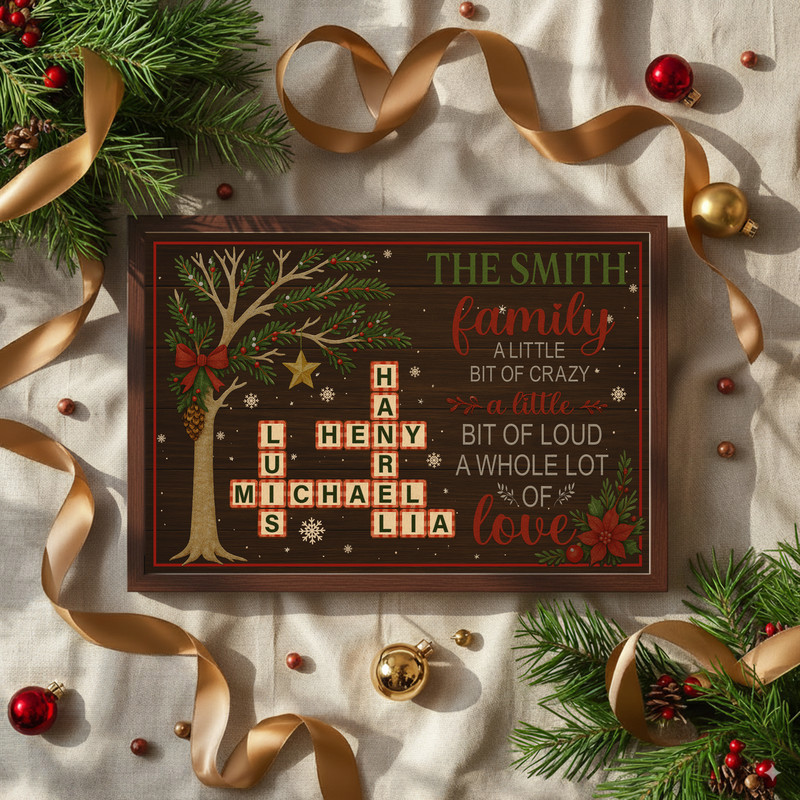 Rustic Family Keepsake Canvas - Personalized Name Crossword Art