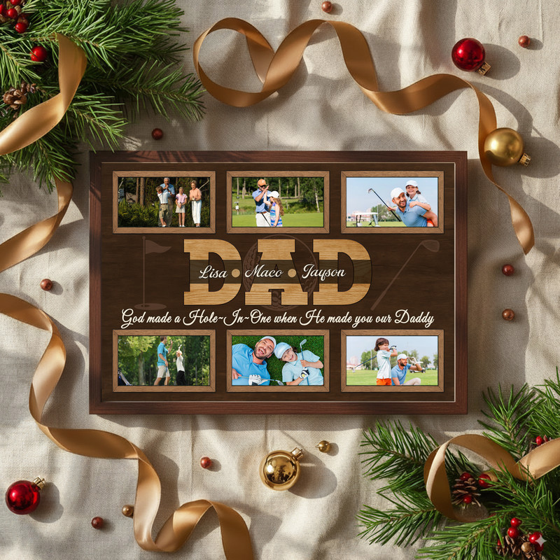 Golf Dad photo collage canvas wall art, golf-themed personalized design with your photos, rustic farmhouse decor for Dad