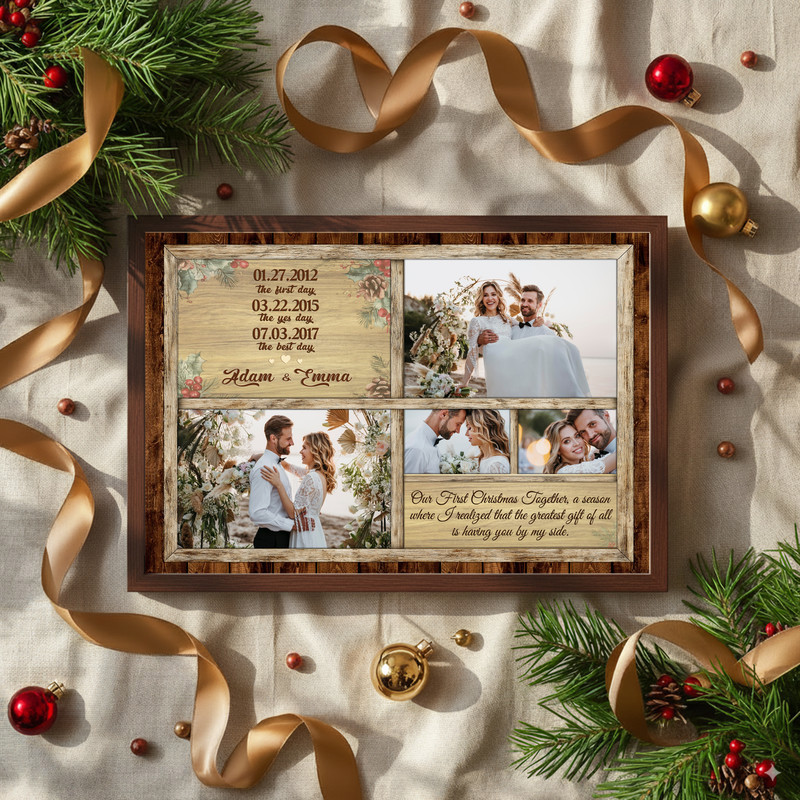 Cherished Couple's Love Timeline - Custom Photo Christmas Canvas