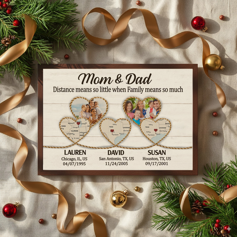 Long Distance Family Map Canvas - Heartfelt Gifts for Mom & Dad