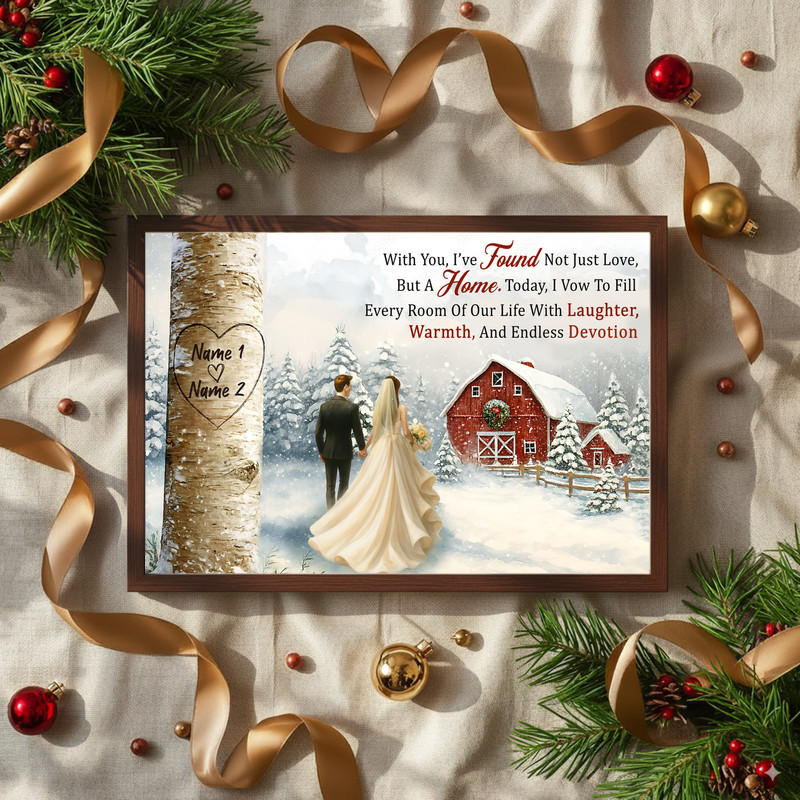 Personalized Tree Heart Carving Canvas - Rustic Wedding Gift Art