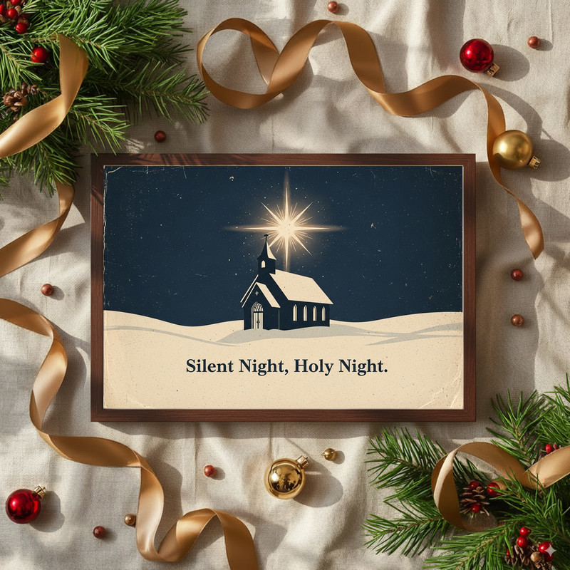 Silent Night Holy Night canvas wall art, festive typography artwork to elevate your hallway Christmas decor with serene style