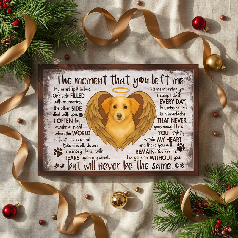 Pet loss memorial canvas wall art in farmhouse typography on distressed white wood look, tones for entryway or bedroom decor