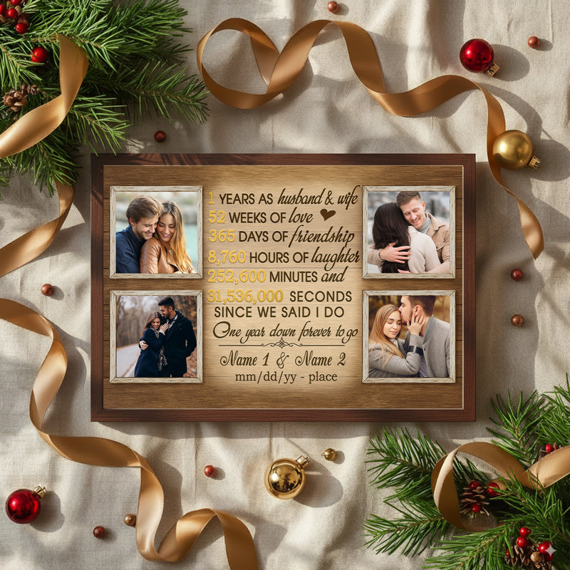 1 year anniversary photo collage canvas wall art, custom couple names and date with a love timeline, gift for partner