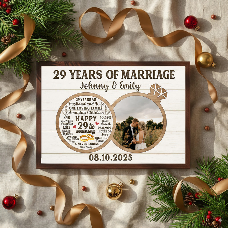 29 years together photo collage canvas, square grid wood backdrop, custom names and date, anniversary gift for couple 29 years together photo collage canvas, square grid wood backdrop, custom names and date, anniversary gift for couple
