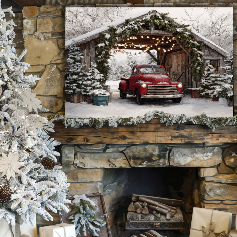 Cozy Vintage Red Car Christmas Canvas Wall Art for Entryway Cozy Vintage Red Car Christmas Canvas Wall Art for Entryway