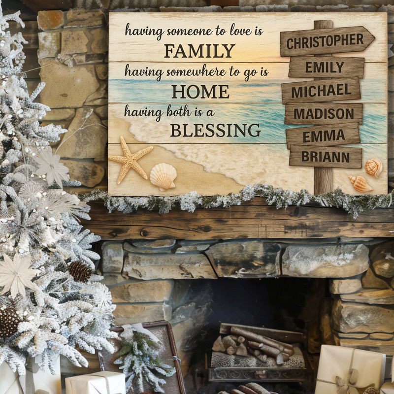 Minimal coastal street sign canvas, personalized family name and quote on soft seafoam background, clean farmhouse beach style Minimal coastal street sign canvas, personalized family name and quote on soft seafoam background, clean farmhouse beach style