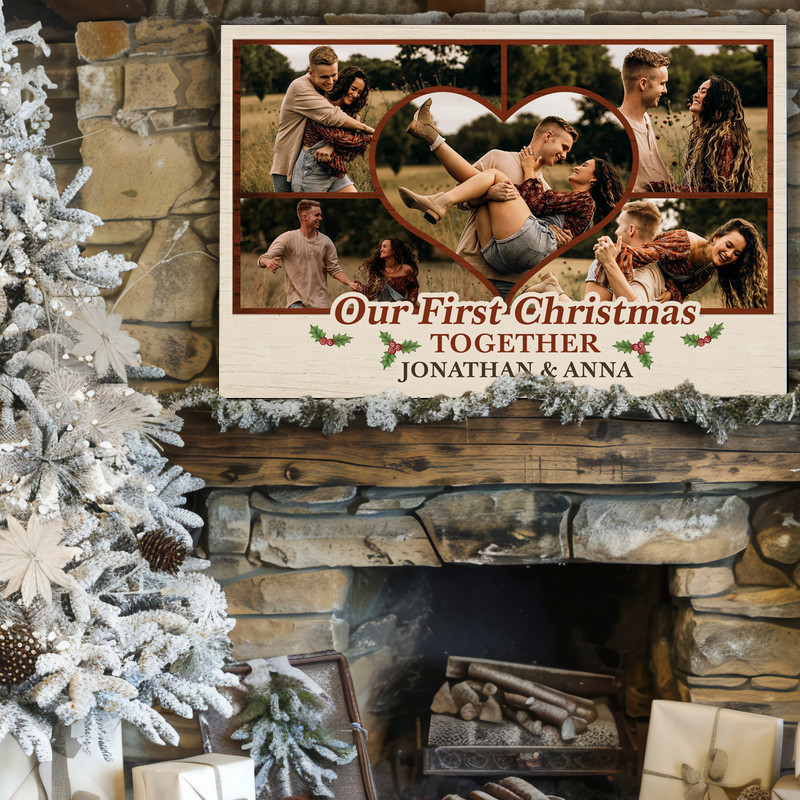 Milestone Canvas - First Christmas Photo Collage Anniversary Gift