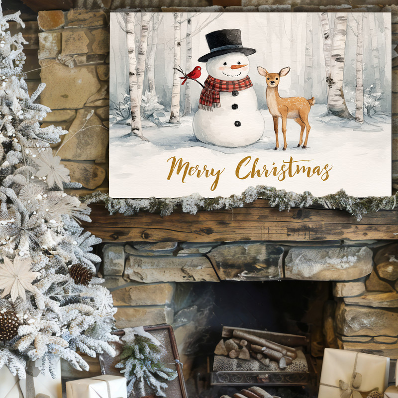 Joyful snowman and reindeer canvas wall art, festive hallway decor that makes a thoughtful holiday gift for family homes