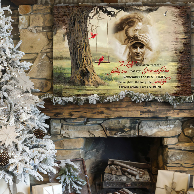 Memorial canvas wall art for living room decor, A Limb Has Fallen poem with red cardinals, custom name and date