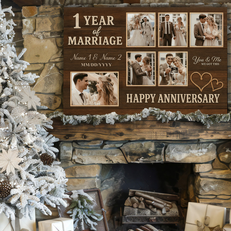 Personalized 1st Anniversary Photo Collage Canvas Gift
