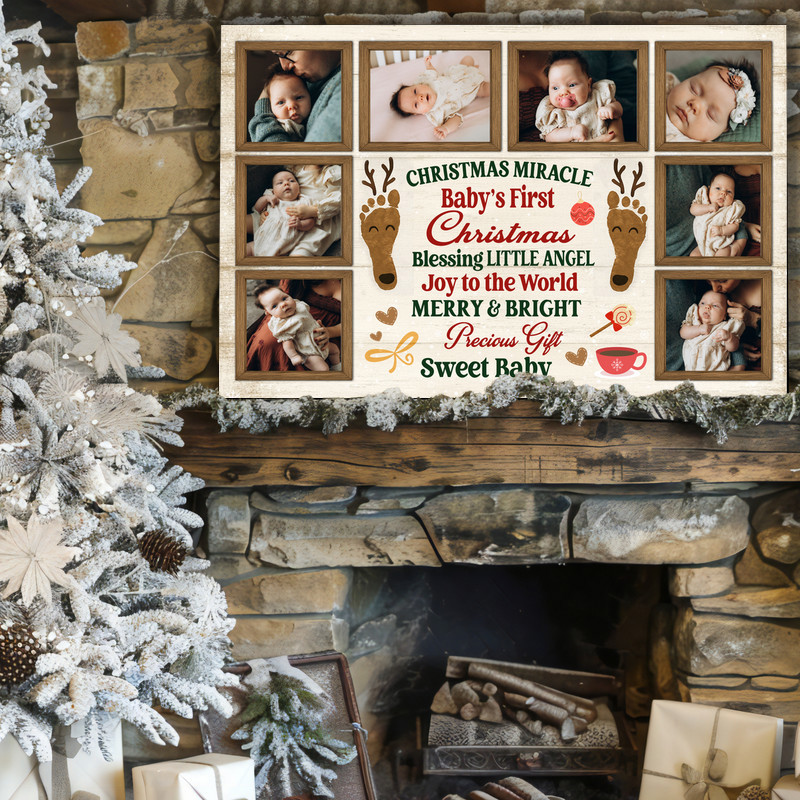 Personalized Baby's 1st Christmas Photo Keepsake Canvas Art