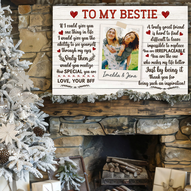 Best friend canvas wall art, farmhouse rustic design with your black-and-white photo and quote, distressed wood, portrait Best friend canvas wall art, farmhouse rustic design with your black-and-white photo and quote, distressed wood, portrait
