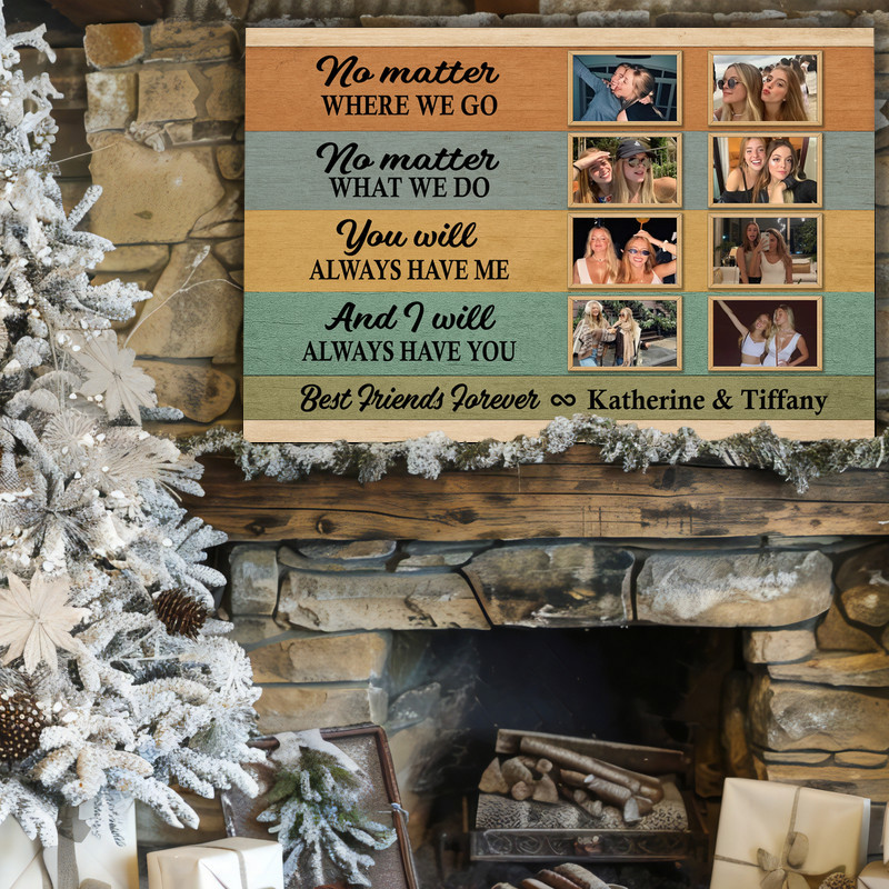 Best friends forever canvas wall art, shiplap farmhouse background with pastel accents, personalized names, date, portrait Best friends forever canvas wall art, shiplap farmhouse background with pastel accents, personalized names, date, portrait