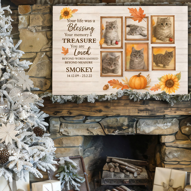 Fall Farmhouse Cat Tribute - Personalized Pet Loss Photo Canvas