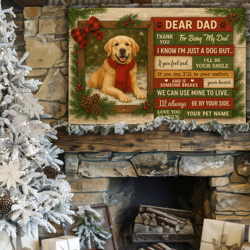 Custom Dog Portrait Canvas - Rustic Christmas Gift for Dog Dad