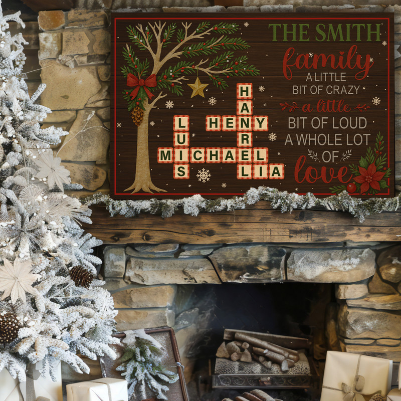 Rustic Family Keepsake Canvas - Personalized Name Crossword Art