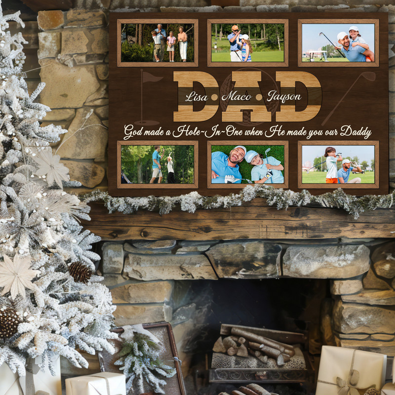 Golf Dad photo collage canvas print personalized with your photos, rustic farmhouse decor and a special birthday gift for Dad