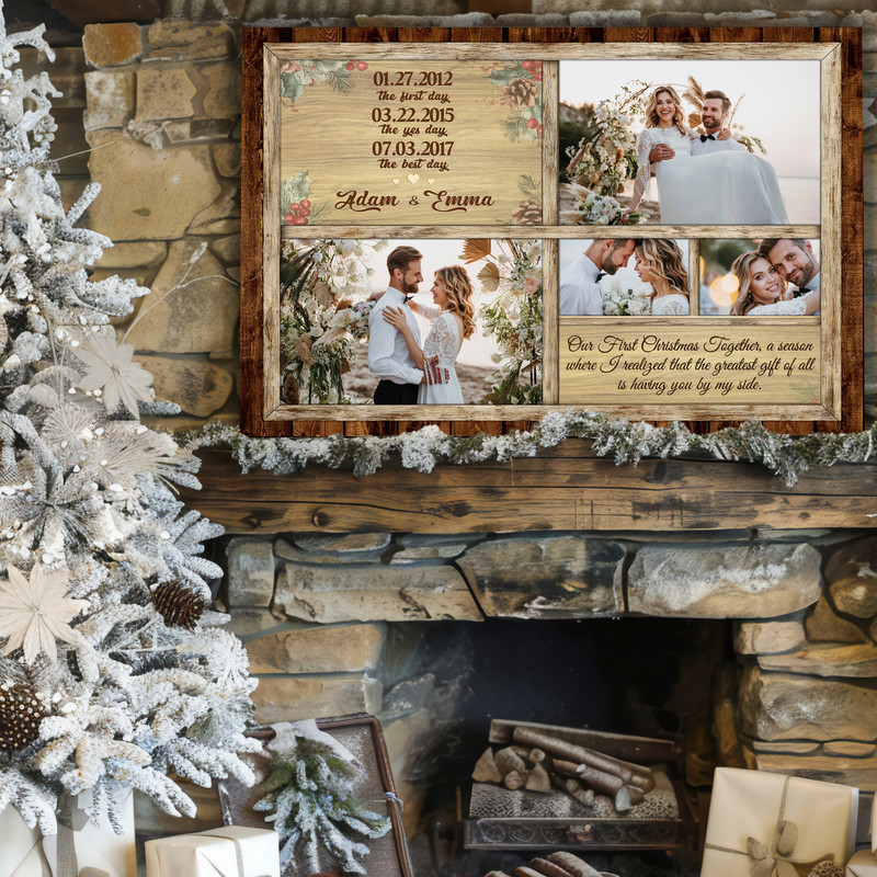 Cherished Couple's Love Timeline - Custom Photo Christmas Canvas
