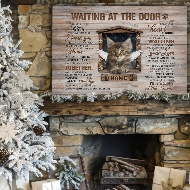 Personalized Cat Memorial Canvas - Waiting At The Door Loss Gift