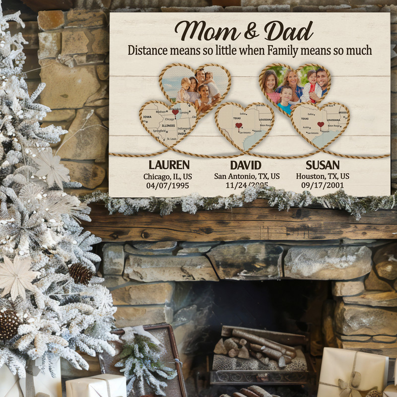 Long Distance Family Map Canvas - Heartfelt Gifts for Mom & Dad