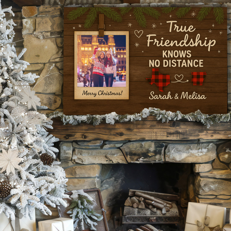 Personalized Rustic Christmas Bestie Gift Canvas Wall Art