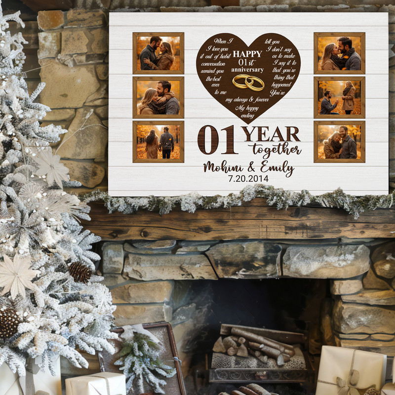 Milestone Photo Canvas - Rustic First Anniversary Gift for Couples