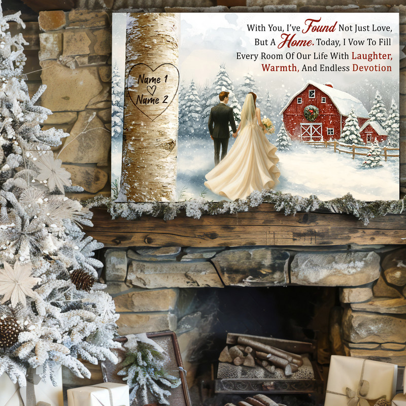 Personalized Tree Heart Carving Canvas - Rustic Wedding Gift Art