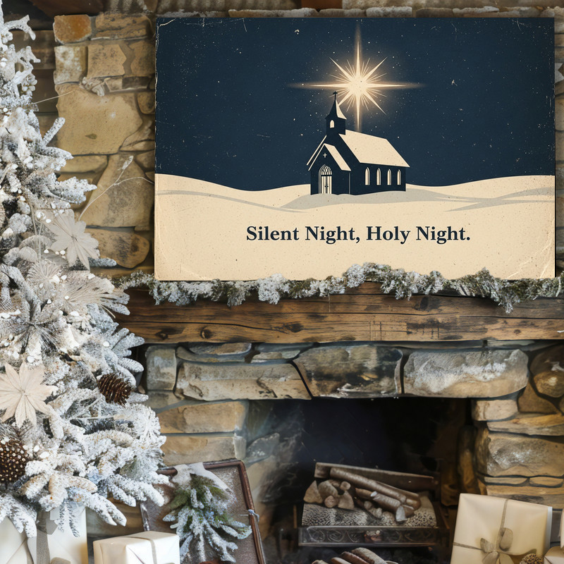 Silent Night Holy Night canvas wall art, refined lettered Christmas wall decor suited to narrow hallway or entryway spaces