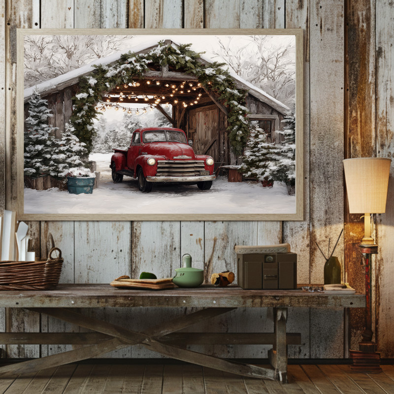 Cozy Vintage Red Car Christmas Canvas Wall Art for Entryway Cozy Vintage Red Car Christmas Canvas Wall Art for Entryway
