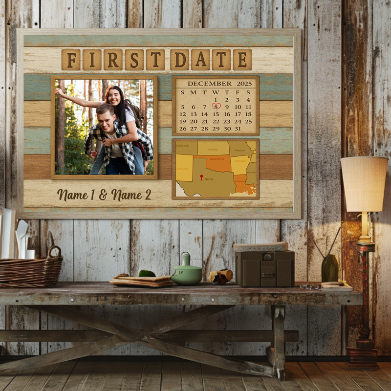 Unique First Date Custom Map & Calendar Gift Canvas